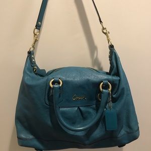 Coach teal leather bag